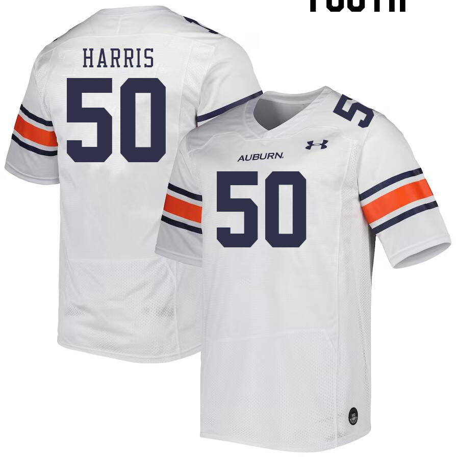 Youth #50 Marcus Harris Auburn Tigers College Football Jerseys Stitched-White